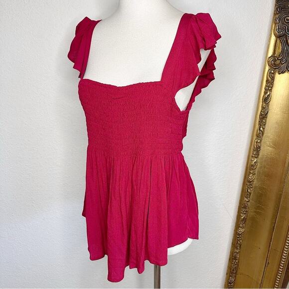 NWT Express Flowy Ruffle Short Sleeve Open Back Smocked Blouse Red Size L $49.90 - Picture 5 of 10